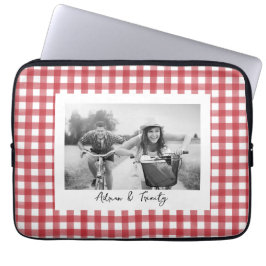 Klassieke Rood en Wit Gingham Plaid Aangepaste Fot Laptop Sleeve
