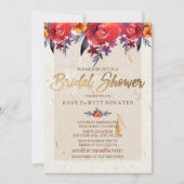 Klassieke Rood & Goud Bloemen Bruids Douche Uitnod Kaart (Voorkant)