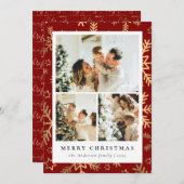 Klassieke Rood Goud Fotocollage Kerstmis Feestdagenkaart (Voorkant / Achterkant)