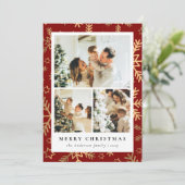 Klassieke Rood Goud Fotocollage Kerstmis Feestdagenkaart (Staand voorkant)