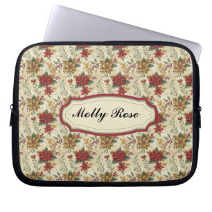 Klassieke  Rood & Goud Poinsettia Bloemen Laptop Sleeve