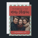 Klassieke rood groen geplakt één foto feestdagenkaart<br><div class="desc">Met een klassiek rood en groen plaid ontwerp en script lettertype deze foto kerstkaarten zijn altijd in stijl!</div>