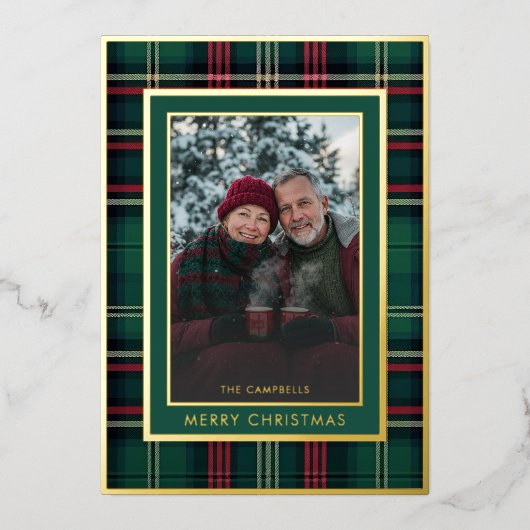 Klassieke rood groen geplakt vrolijke kerstfoto folie feestdagenkaart (Voorkant)