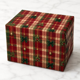 Klassieke Rood Groene Heritage Tartan Kerstbogen Cadeaupapier