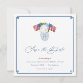 Klassieke Rood Wit Blauw USA Vlag Ginger Pot Trouw Save The Date (Voorkant)