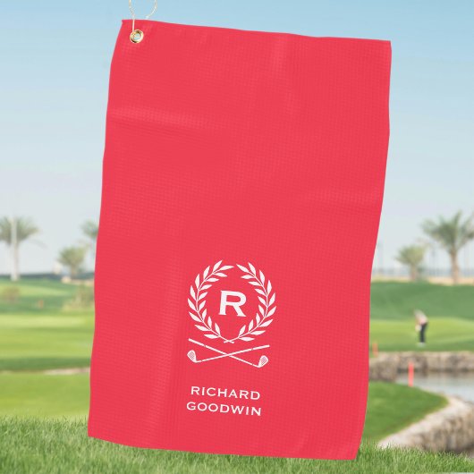 Klassieke Rood-Witte Monogram Naam Krans Aangepast Golfhanddoek