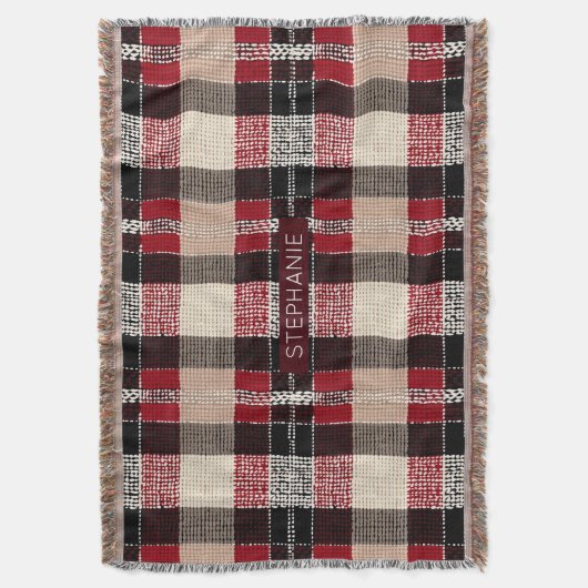 Klassieke Rood & Zwart Tartan Plakken - Rustiek Ge Deken (Voorkant Verticaal)