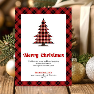 Klassieke Rood-Zwarte Tartan Kerstgroet Feestdagenkaart