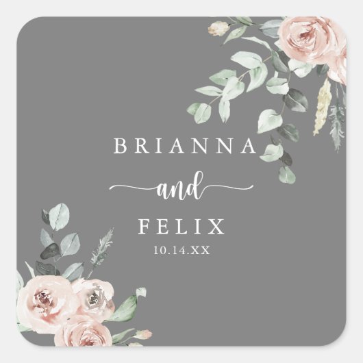 Klassieke Roos Floral Grey Wedding Envelope zegels (Voorkant)