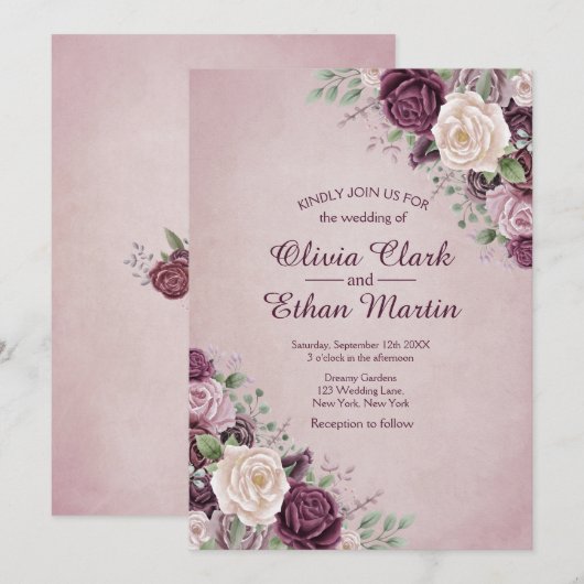 Klassieke Roos Floral Kaart (Voorkant / Achterkant)