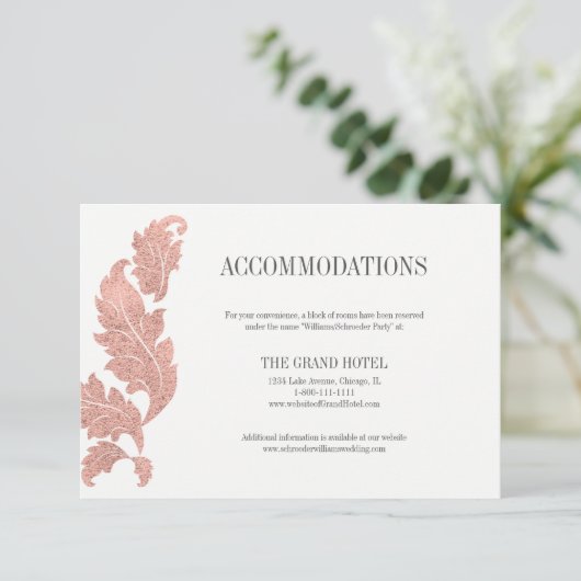 Klassieke Roos Gold Crest Wedding Accommodatie Car Informatiekaartje (Staand voorkant)