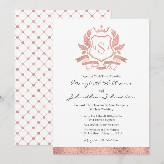 Klassieke Roos Gold Crest Wedding Kaart (Voorkant / Achterkant)