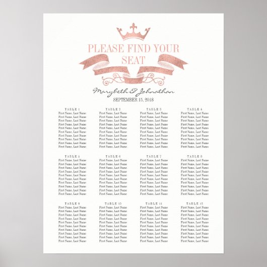 Klassieke Roos Gold Crest Wedding Seding Chart Sig Poster (Voorkant)