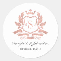 Klassieke Roos Gold Crest Wedding Sticker