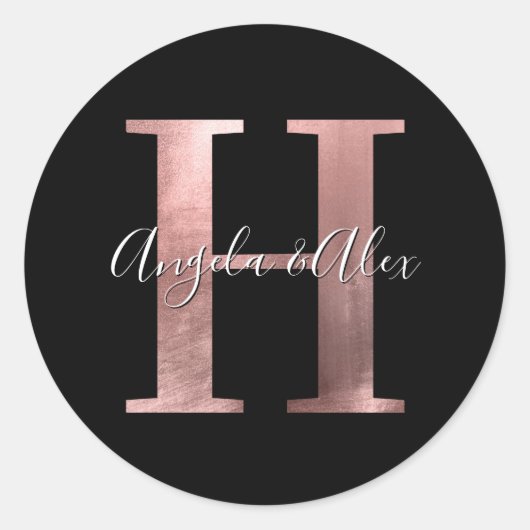 Klassieke Roos Gold Foil Weddenemonogram H Black Ronde Sticker (Voorkant)