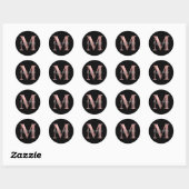 Klassieke Roos Gold Foil Weddenemonogram M Black Ronde Sticker (Vel)