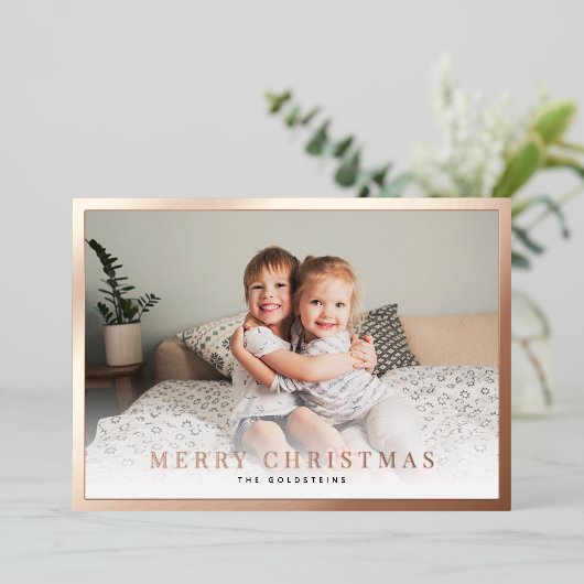 Klassieke Roos met randfotokerstmis Gold Foil Kaar Folie Feestdagenkaart (Staand Voorkant)