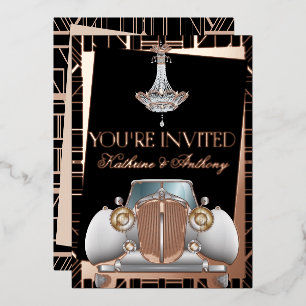 Klassieke ROSE GOLD Gatsby Deco Trouw Folie Uitnod Uitnodiging