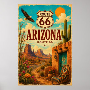 Klassieke Route 66 Arizona Woestijn Cactus Kunst Poster