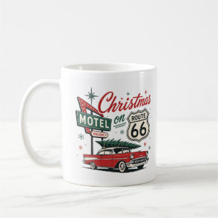 Klassieke Route 66 Kerstmis Oude Rode Auto Vakanti Koffiemok