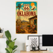 Klassieke Route 66 Oklahoma Native Road Kunst Poster (Thuiskantoor)