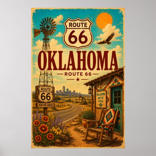 Klassieke Route 66 Oklahoma Native Road Kunst Poster (Voorkant)