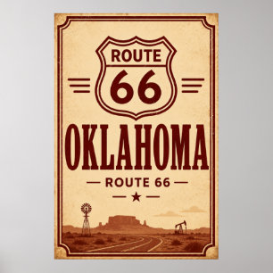 Klassieke Route 66 Oklahoma Olieveld Reis Kunst Poster