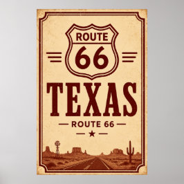 Klassieke Route 66 Texas Woestijn Snelweg Kunst Poster