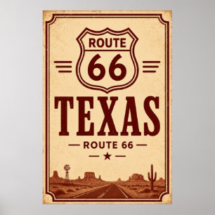 Klassieke Route 66 Texas Woestijn Snelweg Kunst Poster