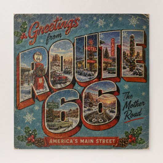 Klassieke Route 66 Winter Kerstmis Grote Letter Legpuzzel (Verticaal)
