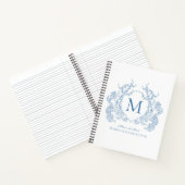 Klassieke Royal Blue Floral Crest Monogram Journal Notitieboek (Binnen)