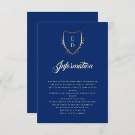 Klassieke Royal Blue Gouden Monogram Luxe Informatiekaartje