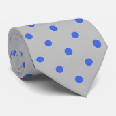 Klassieke Royal Blue Polka Dots on Silver Stropdas (Opgerold)