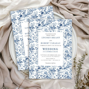 Klassieke Royal Blue Toile Huwelijksuitnodiging St Kaart