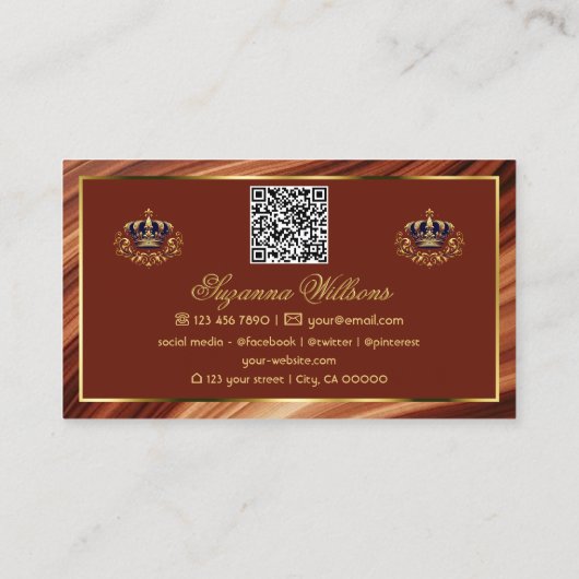 Klassieke Royal Brown Gold Crown met Logo QR-code Visitekaartje (Achterkant)
