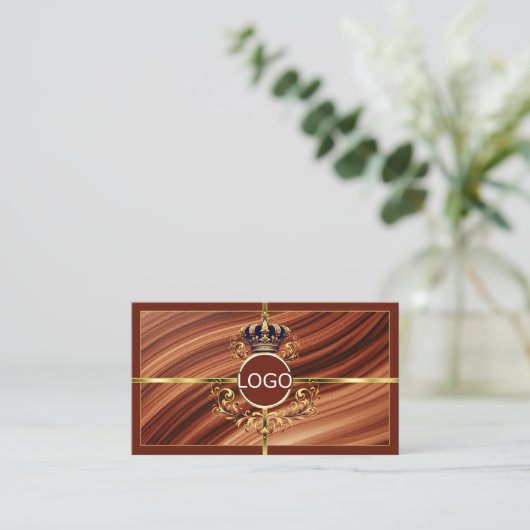 Klassieke Royal Brown Gold Crown met Logo QR-code Visitekaartje (Staand voorkant)