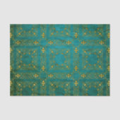 Klassieke Royal Gold Damask Brocade op Blauwgroen Tissuepapier (Voorkant)