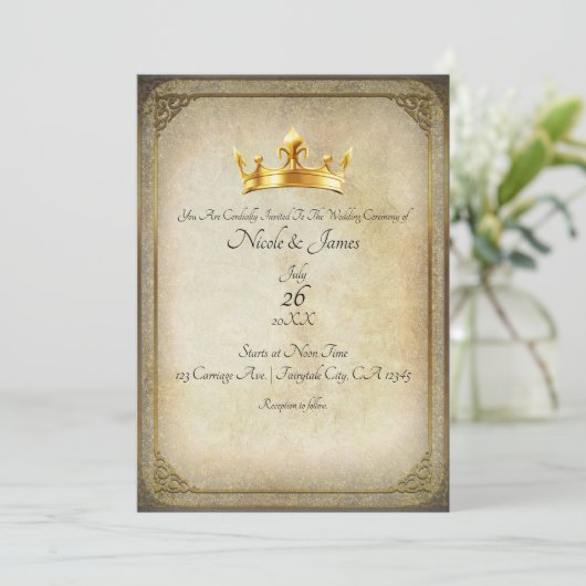 Klassieke Royal Gold Kroon Trouw Uitnodiging (Staand voorkant)