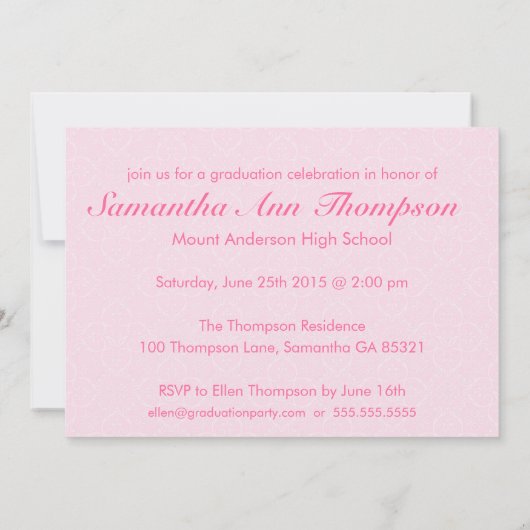 Klassieke roze Afstuderen aankondiging - Uitnodige (Achterkant)