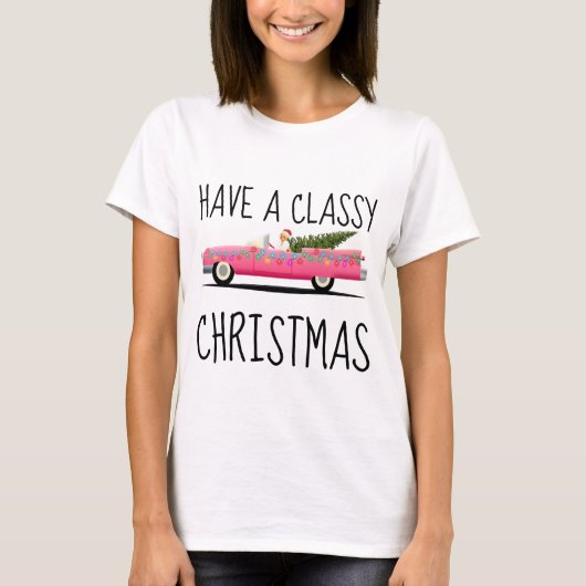KLASSIEKE ROZE AUTO KERSTMIS DAMES T-shirts (Voorkant)