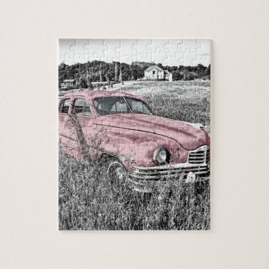 klassieke roze auto legpuzzel (Verticaal)