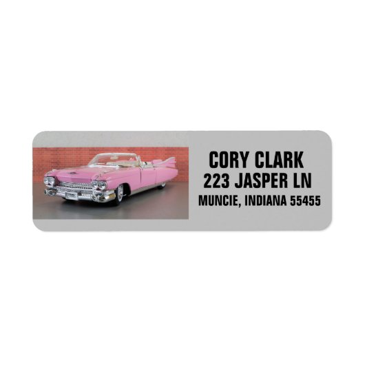KLASSIEKE ROZE AUTO MET VINNEN RETOURADRES LABELS (Voorkant)