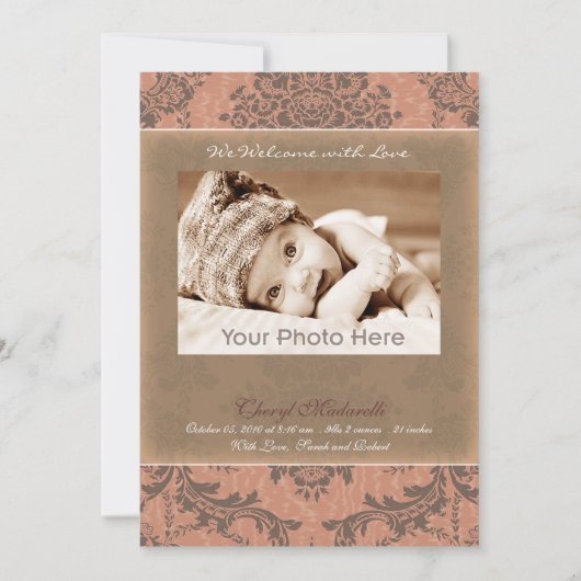 Klassieke roze baby aankondiging (Voorkant)