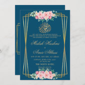 Klassieke Roze Blauw Islamitische Moslim bruiloft Kaart (Voorkant / Achterkant)
