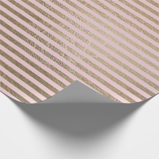 Klassieke roze bleekbaardere gouden lijnen Stripes Cadeaupapier (Hoek)