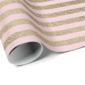 Klassieke roze bleekbaardere gouden lijnen Stripes Cadeaupapier (Rol Hoek)
