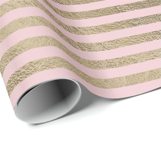 Klassieke roze bleekbaardere gouden lijnen Stripes Cadeaupapier (Rol Hoek)