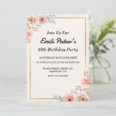 klassieke roze bloemen 40e verjaardag uitnodiging (Staand voorkant)