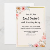 klassieke roze bloemen 40e verjaardag uitnodiging (Voorkant / Achterkant)