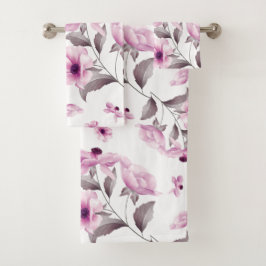 Klassieke roze bloemen badhanddoekenset bad handdoek